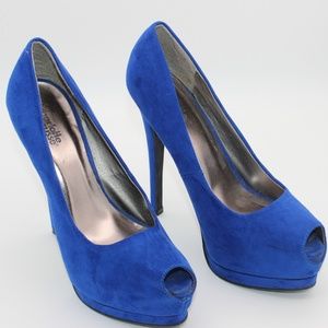 Blue Suede Platform Pumps